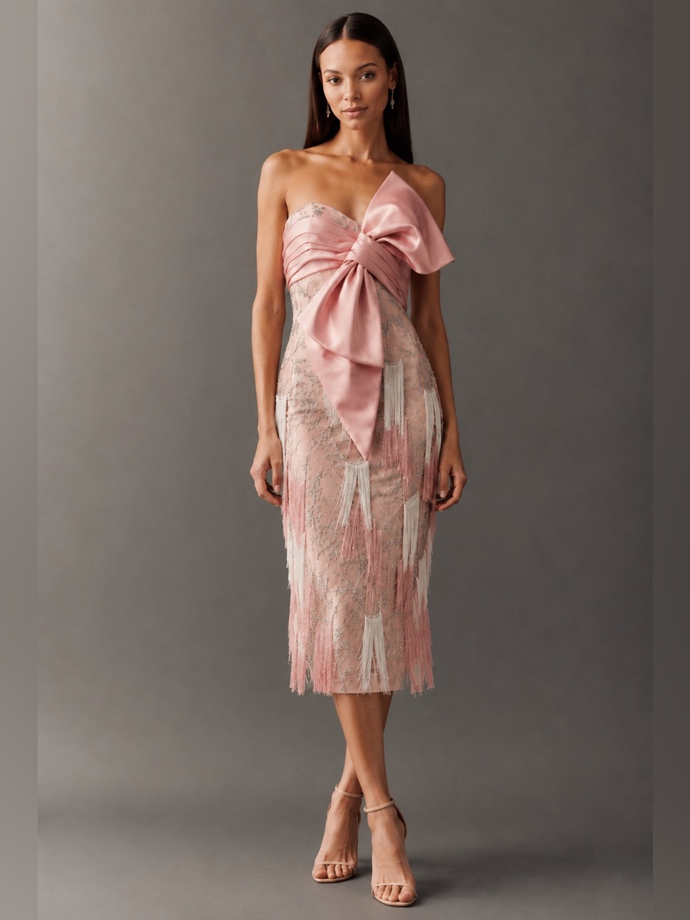 NWT Mac Duggal Bow Front Ombré
Fringe 20593 Midi Dress Size 8